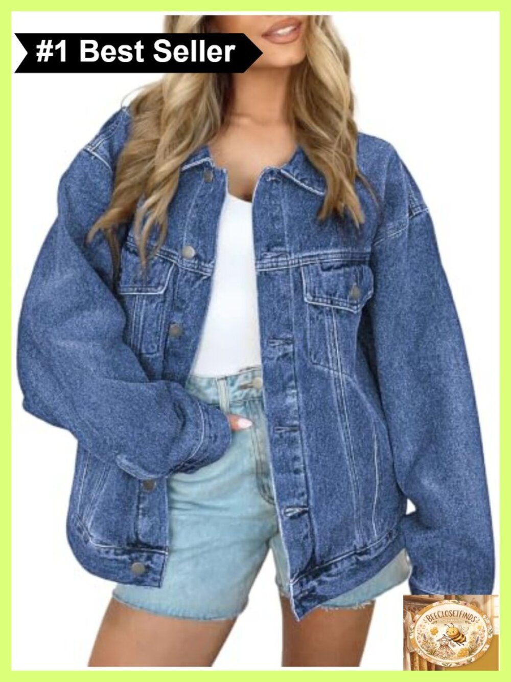 Oversized Button Down Denim Jacket Distressed Boyfriend Style Pockets